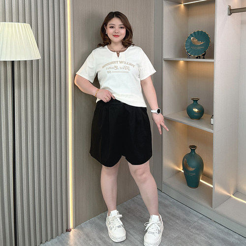 大码夏季宽松休闲阔腿五分短裤女