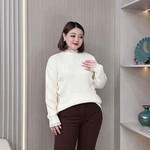 大码女装秋冬新款蕾丝拼接半高领针织衫女宽松显瘦百搭长袖毛衣女