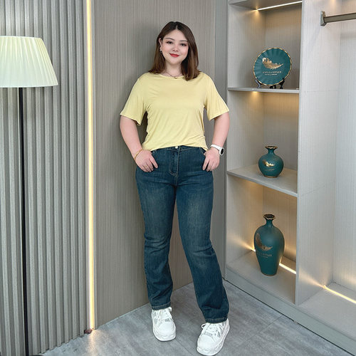 大码胖mm春季新款弹力牛仔烟管裤