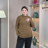 加绒打底衫 上衣女新款 大码 冬装 胖mm宽松显瘦时尚 厚木耳边内搭T恤