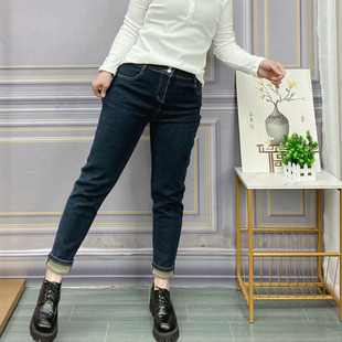 胖妹妹宽松哈伦直筒老爹裤 加绒加厚牛仔裤 高腰大码 秋冬新款 子 女裤