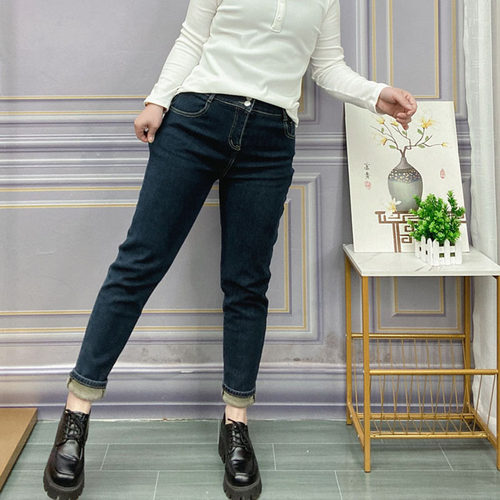 加绒加厚牛仔裤女裤秋冬老爹裤子