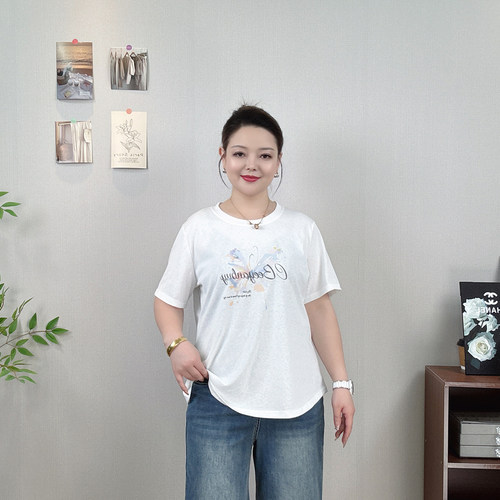 印花短袖T恤女夏季薄款大码上衣