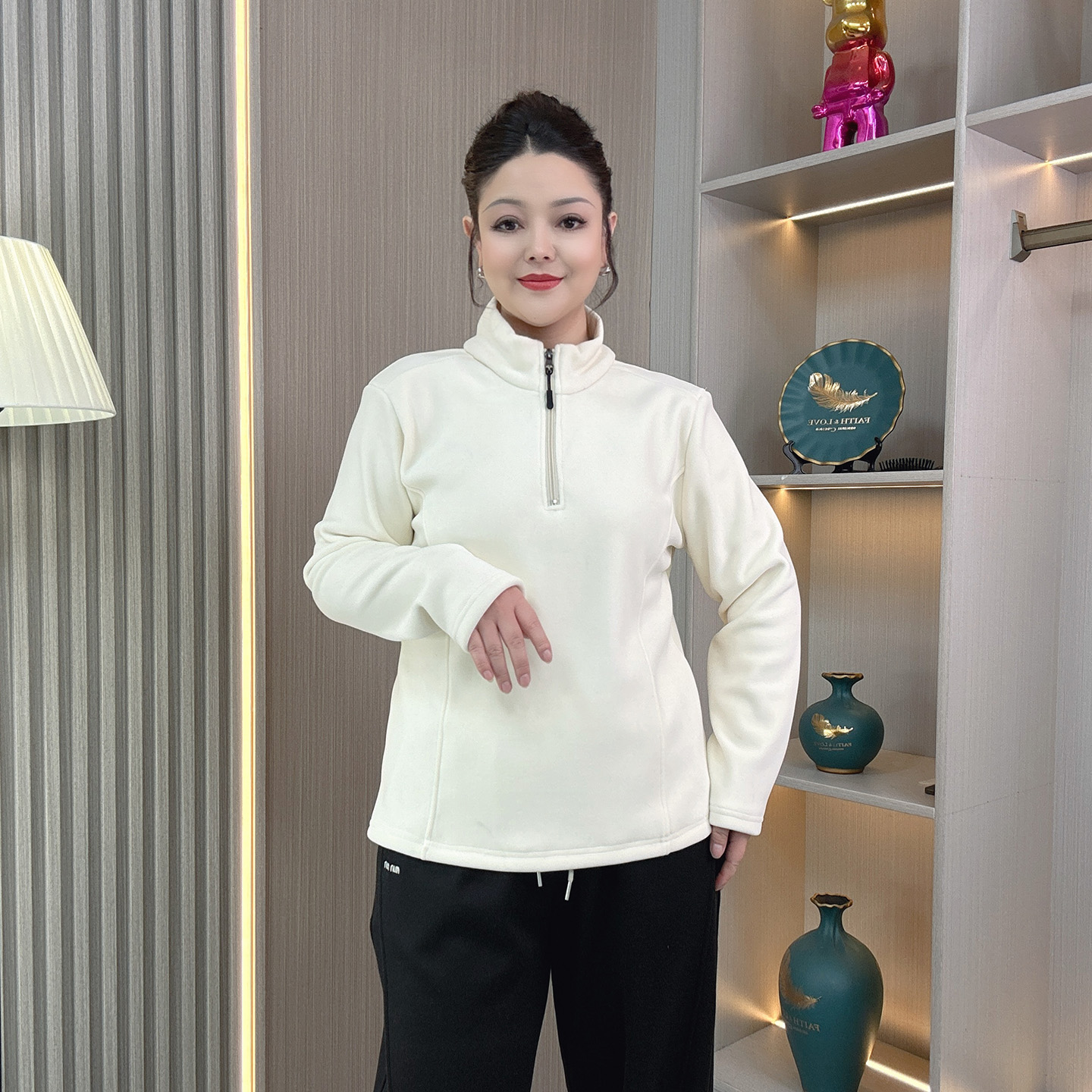 半拉链立领卫衣女冬加绒加厚外套