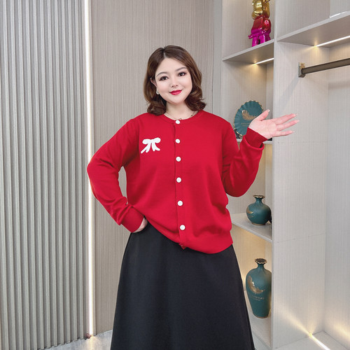 2025秋大码针织衫女开衫毛衣外套