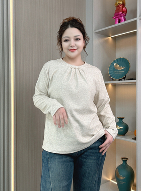 胖mm设计感时尚洋气大码女装秋冬长袖加绒打底衫减龄遮肚显瘦上衣