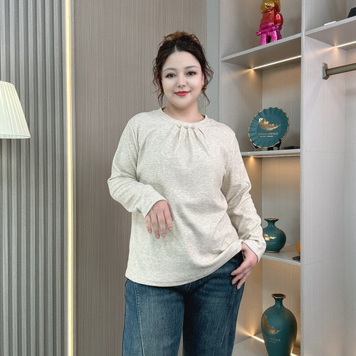 大码女装秋冬长袖加绒打底衫上衣
