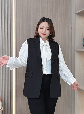 大码黑色西装马甲女外套背心2026春秋新款胖妹妹上衣无袖气质马夹