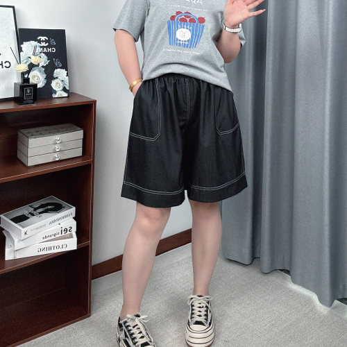 大码天丝牛仔短裤女夏薄款五分裤