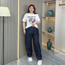 阔腿天丝牛仔裤女春夏薄款大码胖mm宽松显瘦高腰直筒香蕉镰刀裤子