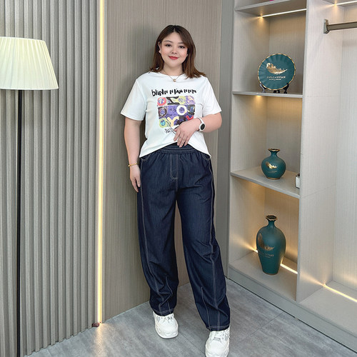 阔腿天丝牛仔裤夏薄款大码镰刀裤