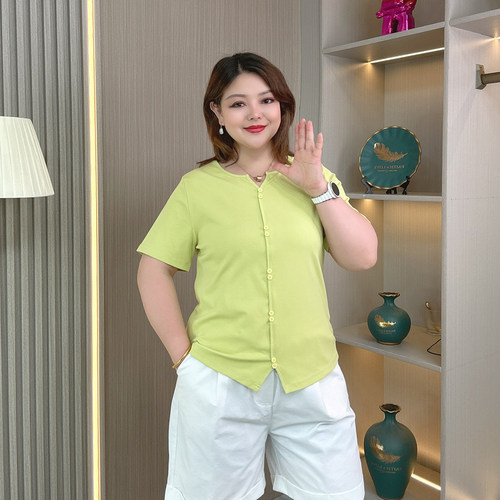 大码女装夏季设计感别致短袖T恤