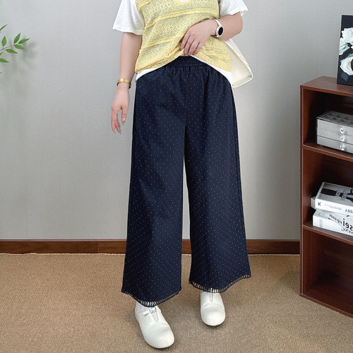 薄款高腰阔腿裤女大码波点九分裤