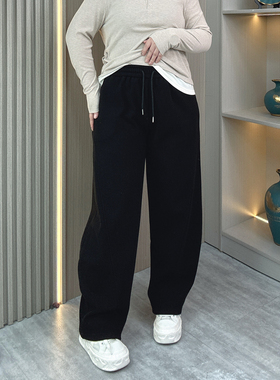 大码女装加绒加厚休闲阔腿裤秋冬卫裤松紧高腰显瘦直筒长裤弯刀裤