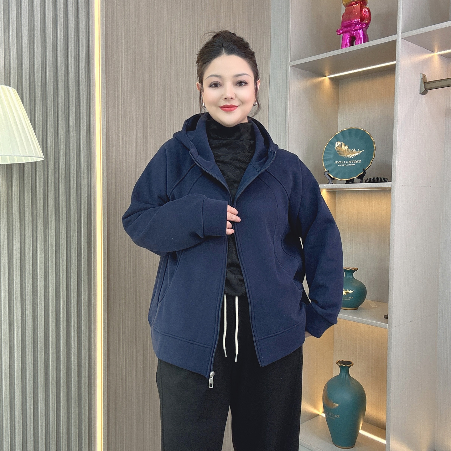 加绒加厚开衫连帽卫衣外套女冬季