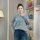 宽松显瘦休闲刺绣长袖 女装 百搭外套 上衣女春秋大码 高级感针织开衫