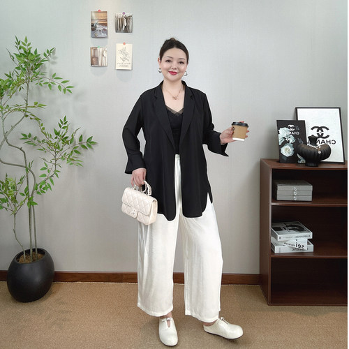 雪纺西装外套女大码宽松休闲上衣