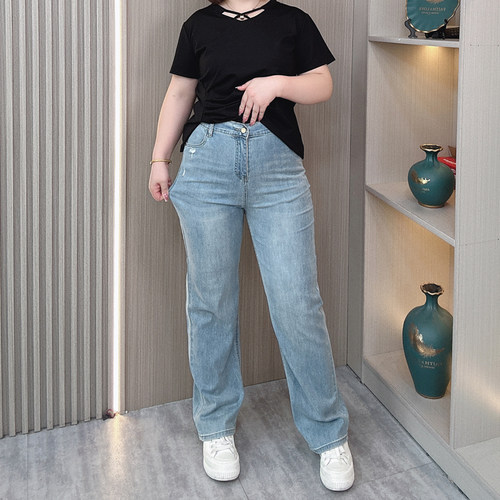 2025夏季大码牛仔裤女显瘦长裤子