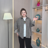 休闲宽松条纹衬衫 上衣 胖mm高级感百搭衬衣外套韩版 女春夏新款 大码