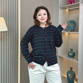 气质减龄百搭时尚 提花圆领针织女胖mm衫 秋季 大码 宽松开衫 毛衣外套