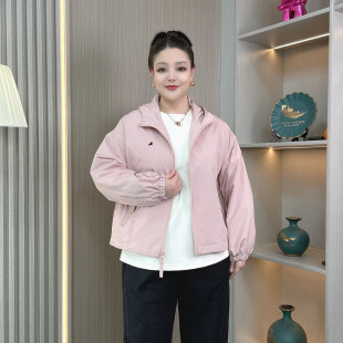夹克显瘦外套女士胖mm百搭连帽休闲上衣 冲锋衣短款 2026春新款 大码