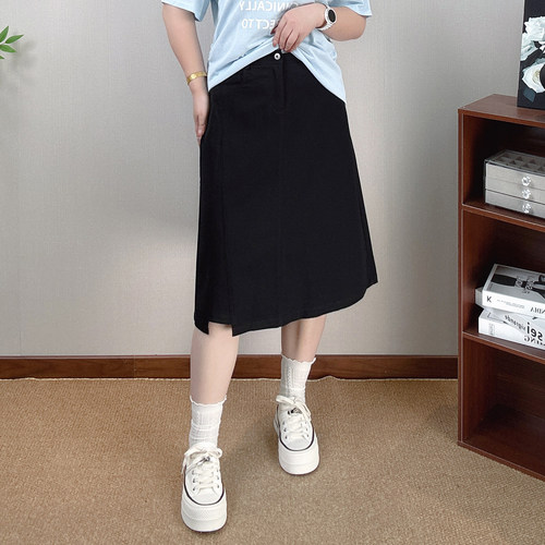 高腰A字牛仔半身裙女夏季新款大码胖MM宽松显瘦休闲百搭中长裙子