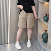 休闲凉爽五分裤 大码 水洗棉短裤 女胖mm宽松显瘦高腰阔腿裤 女装 夏季