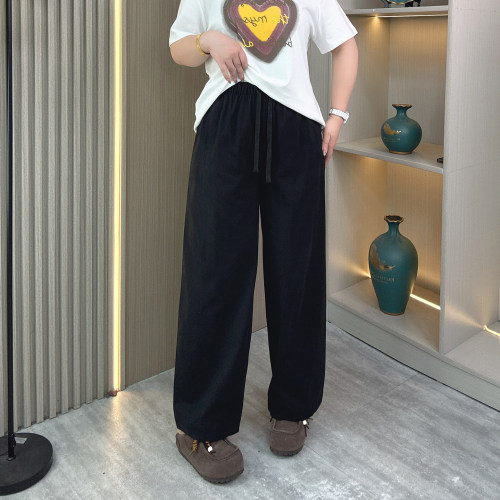 大码高腰阔腿工装直筒裤女哈伦裤