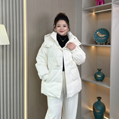 胖mm200斤中长款 连帽白鸭绒羽绒服女冬装 大码 宽松气质保暖外套