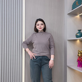 新款 长袖 打底衫 秋季 女休闲大码 胖mm纯色上衣宽松显瘦套头内搭T恤