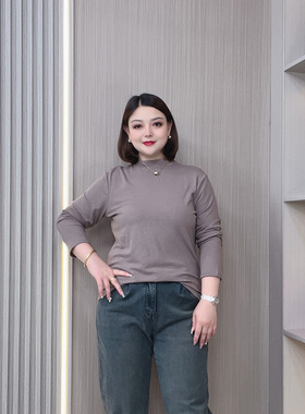 秋季新款长袖打底衫女休闲大码胖mm纯色上衣宽松显瘦套头内搭T恤