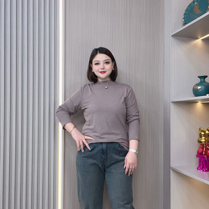 秋季新款长袖打底衫女休闲大码胖mm纯色上衣宽松显瘦套头内搭T恤