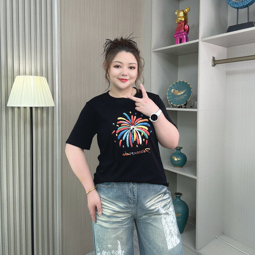 纯棉短袖t恤女大码胖mm夏季上衣