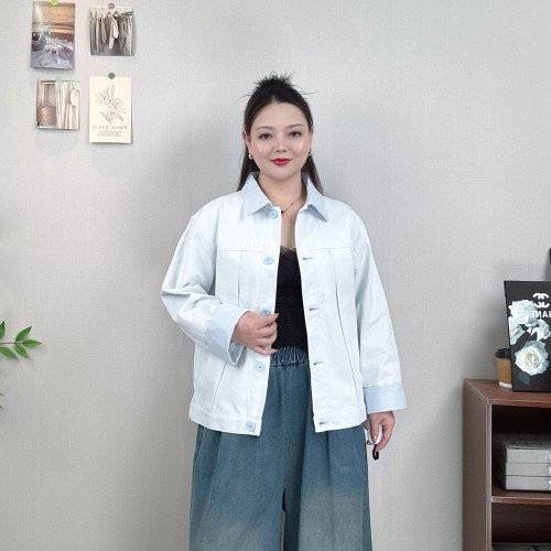 翻领牛仔外套女大码休闲夹克上衣