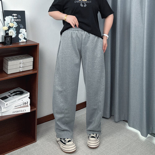 灰色高腰阔腿裤女大码休闲运动裤