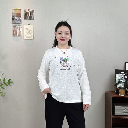 印花长袖t恤女大码显瘦休闲上衣