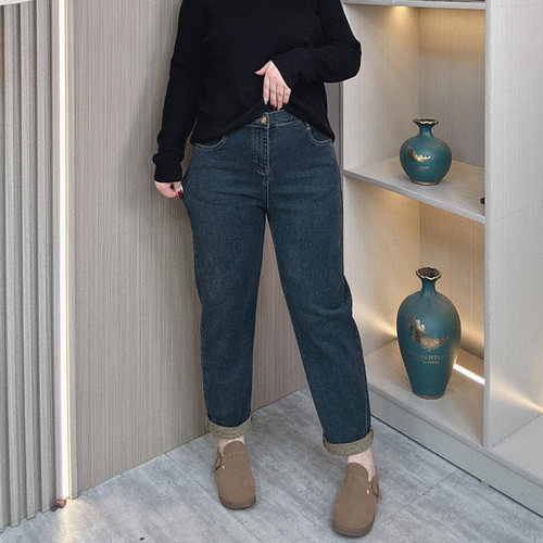 2024秋冬大码毛巾底加厚牛仔裤女