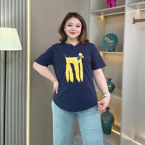 狗狗印花纯棉短袖T恤女大码胖mm