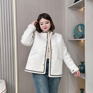 秋冬新款大码女装小香风加绒保暖外套胖mm宽松显瘦羊羔毛休闲上衣