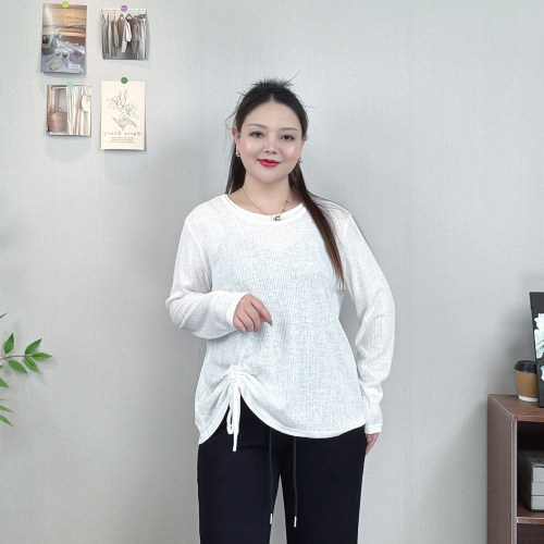 大码假两件抽绳长袖打底衫女上衣