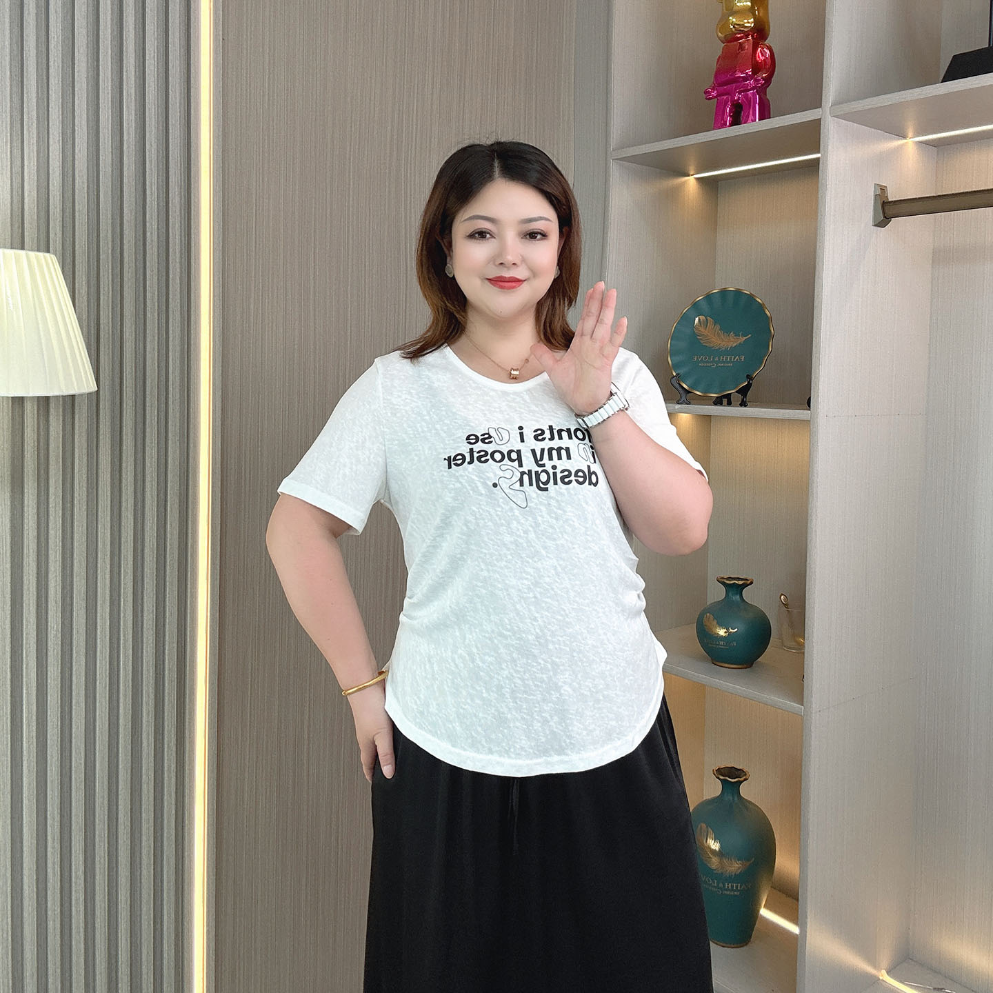 大码胖mm冰丝全棉短袖T恤上衣女