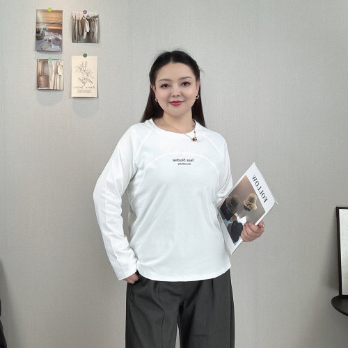 大码上衣圆领长袖t恤女装打底衫