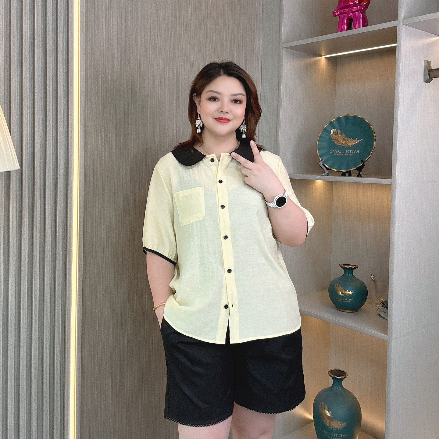 大码女装夏季减龄娃娃衫短袖衬衫