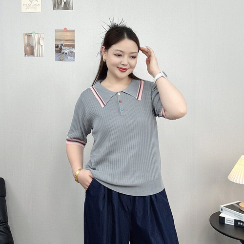 短袖针织衫女春夏大码polo衫上衣