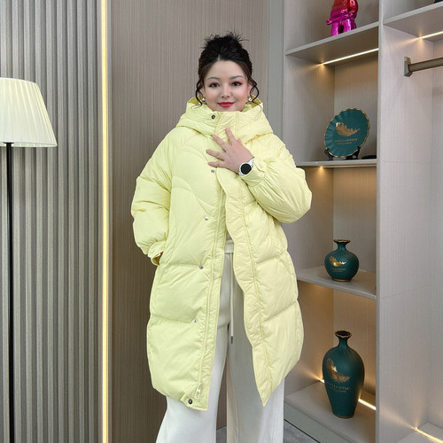 大码女装中长款保暖连帽羽绒服冬