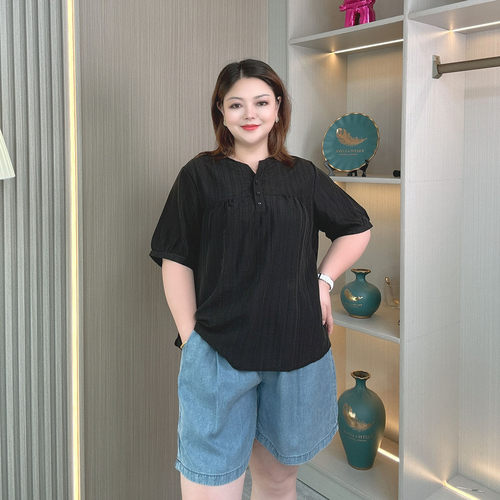 大码胖mm夏薄款宽松显瘦短袖衬衫
