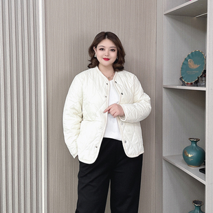 百搭菱形棉服 轻薄棉衣外套胖mm宽松显瘦洋气小香风时尚 秋冬装 大码