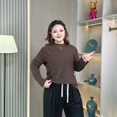 胖mm圆领打底衫 女内搭2025秋季 新款 大码 洋气提花小立领长袖 T恤ins