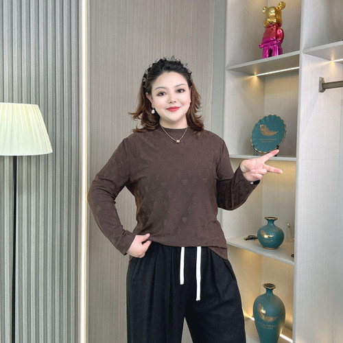 大码胖mm秋装新款提花T恤打底衫