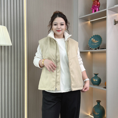 大码女装冬季加绒保暖马甲背心女